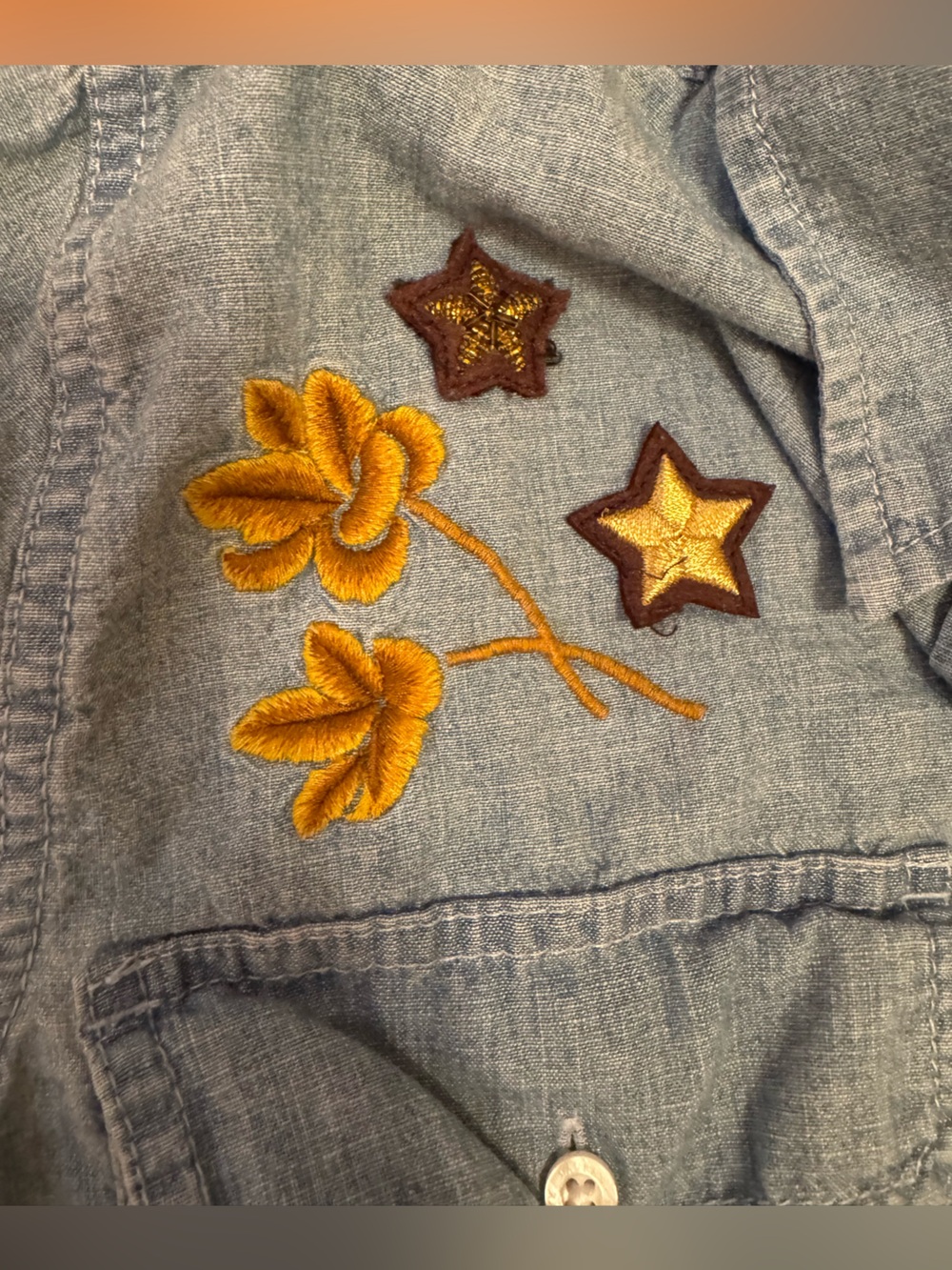 Lauren Ralph Lauren Light Wash Denim Shirt with Yellow Embroidery - Picture 6 of 8